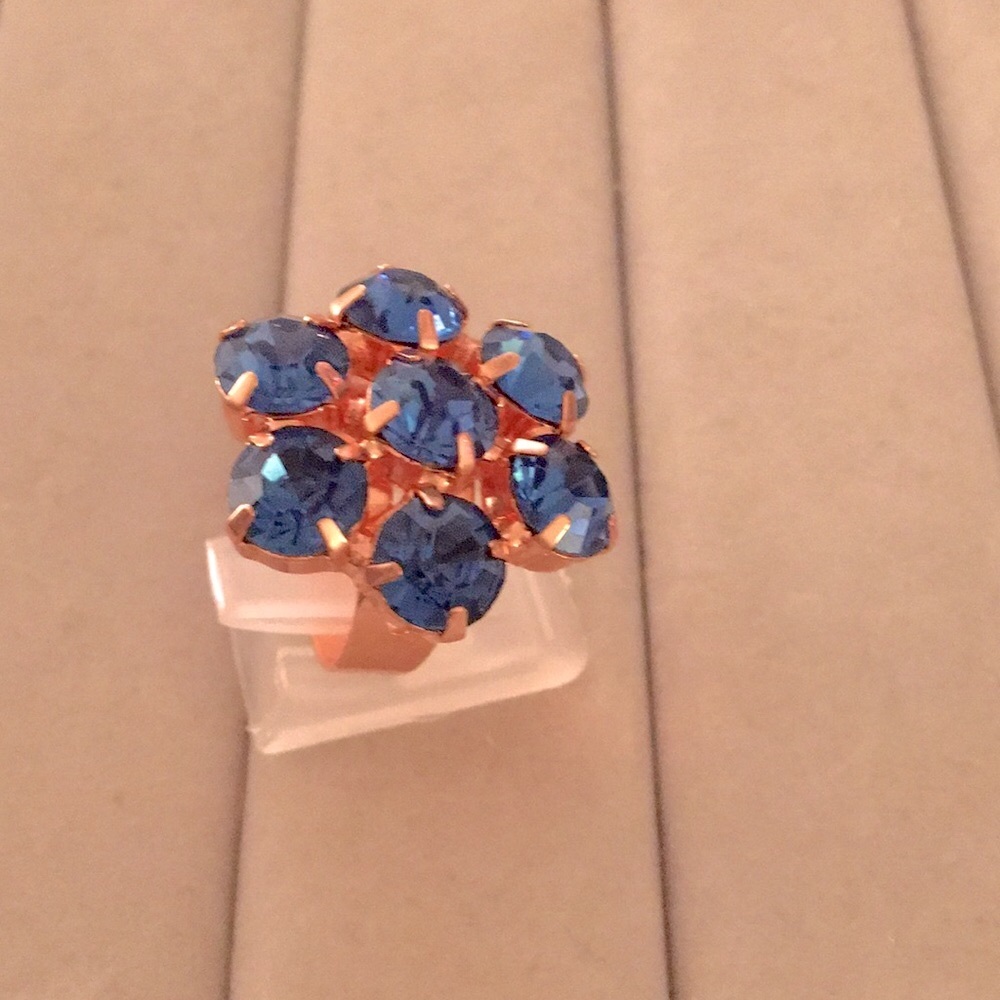 Sapphire + Rose Gold Crystal Flower Ring - Picture 7 of 8